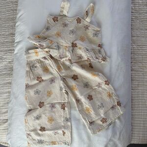 Rylee + Cru Cream Floral Print Elastic Waist Skirt